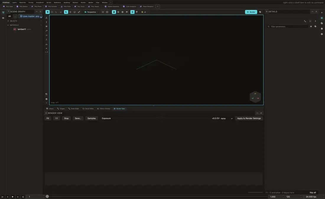 A sped-up recording of Roxy importing Pixar's Kitchen_set from OpenUSD, gliding into the kitchen and rendering two views of the interior