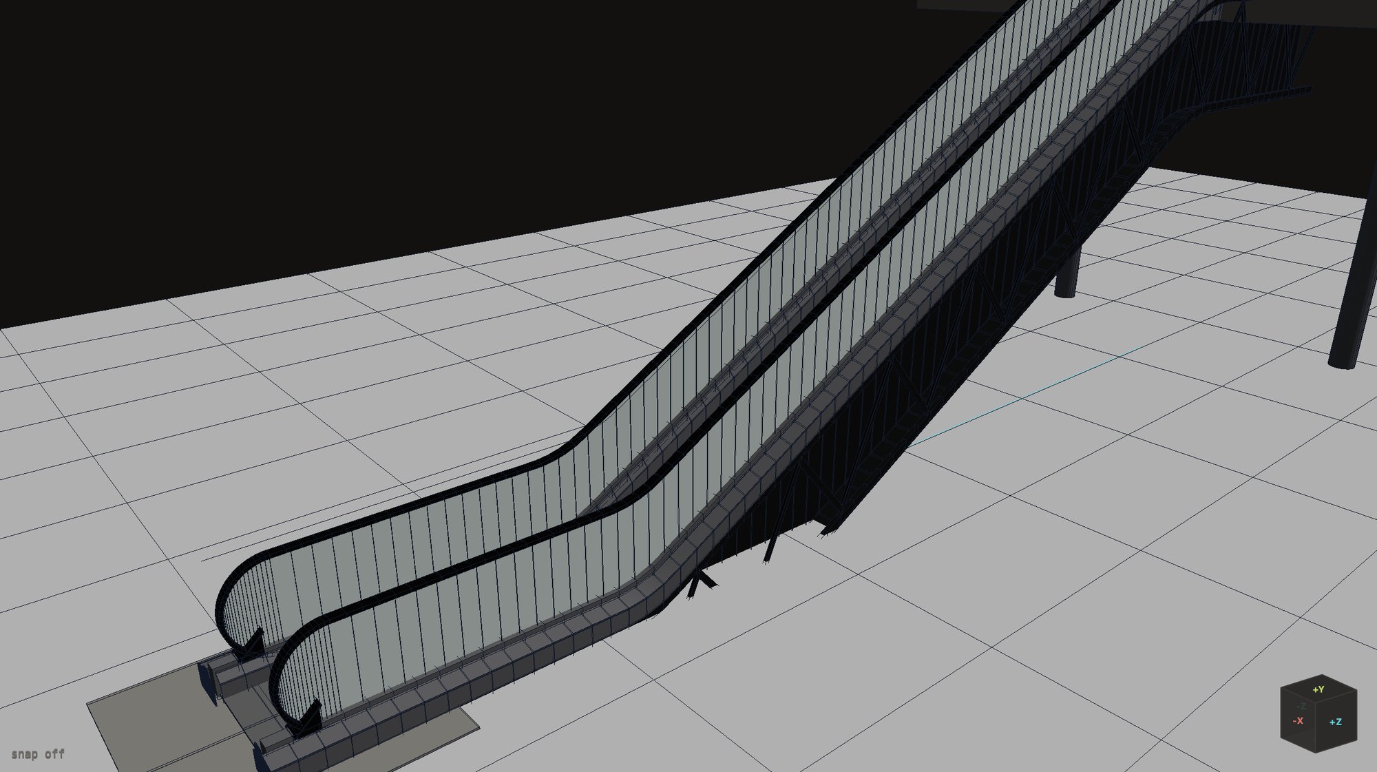 The escalator in the viewport as a shaded wireframe