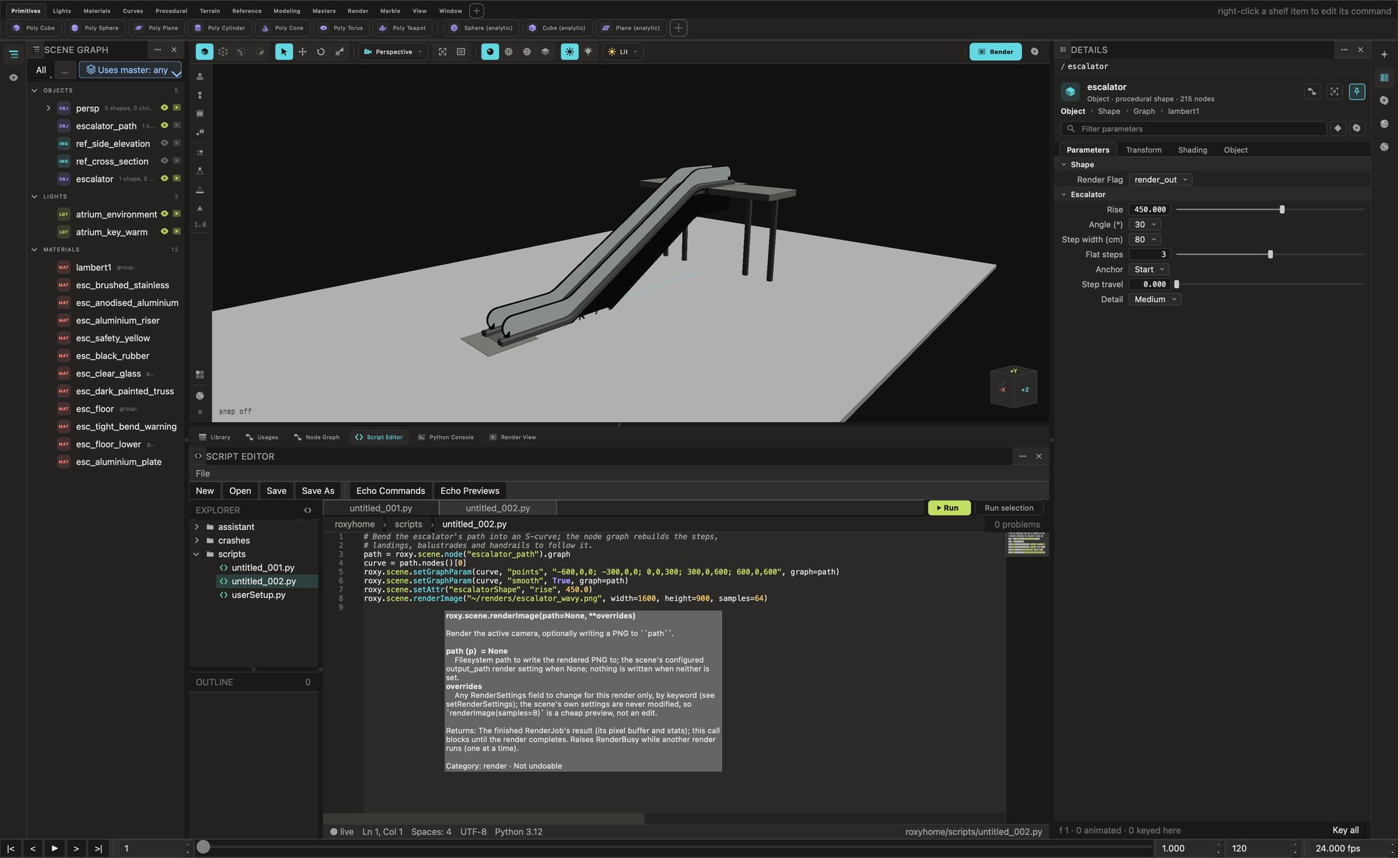 The Script Editor with a short script and the hover hint for renderImage